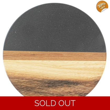 Marble and Acacia Coaster - Black - Round